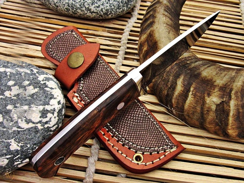 CUSTOM HANDMADE D2 STEEL HUNTING KNIFE HANDLE ROSE WOOD