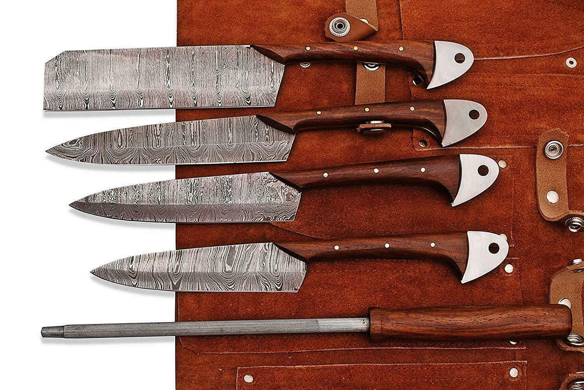Custom Handmade Damascus Professional kitchen Chef knives set-5-Piece - NB CUTLERY LTD
