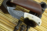 Damascus Steel Gut Hook Hunting Knife Handmade,Camel Bone Handle