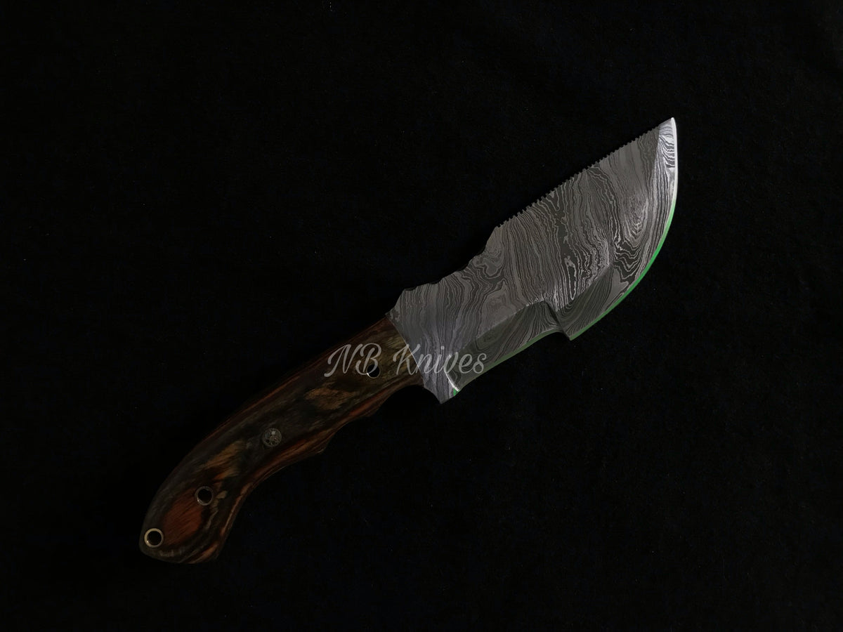 Damascus Steel Tracker Knife Featuring Pakka Wood Handle