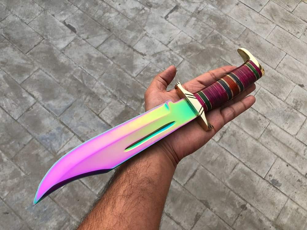 Custom Handmade D2 Titanum Hunting Knife With Leather Sheath