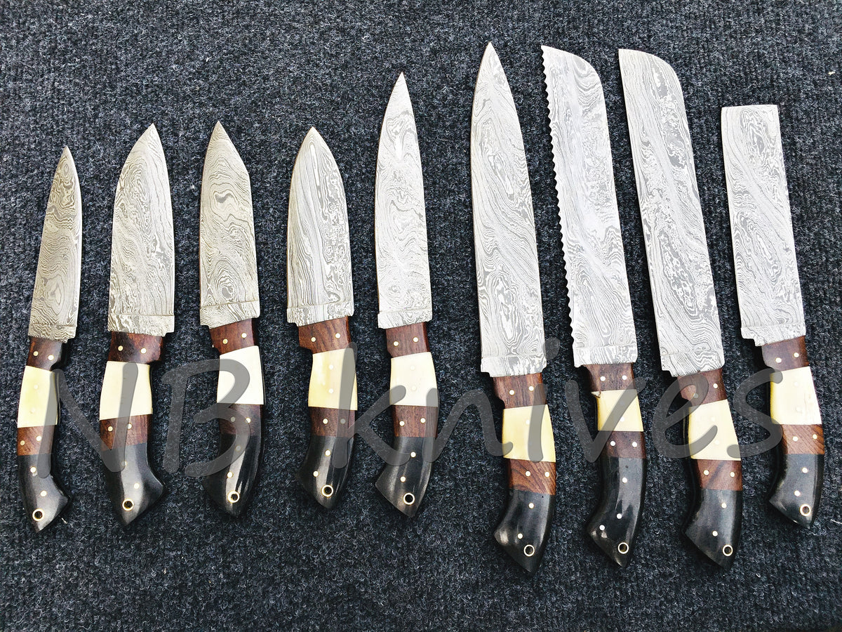 CUSTOM MADE DAMASCUS BLADE 9Pcs. CHEF/KITCHEN KNIVES SET