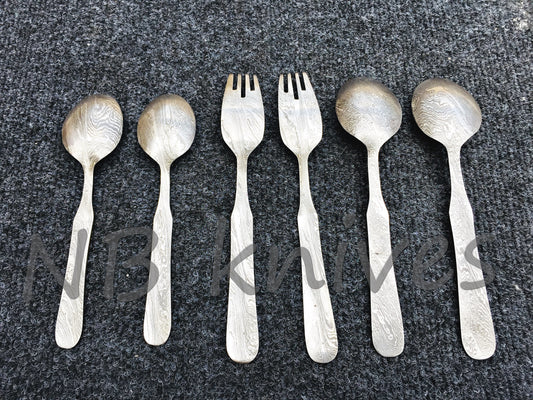 CUSTOM HANDMADE DAMASCUS STEEL FORK SPOONS