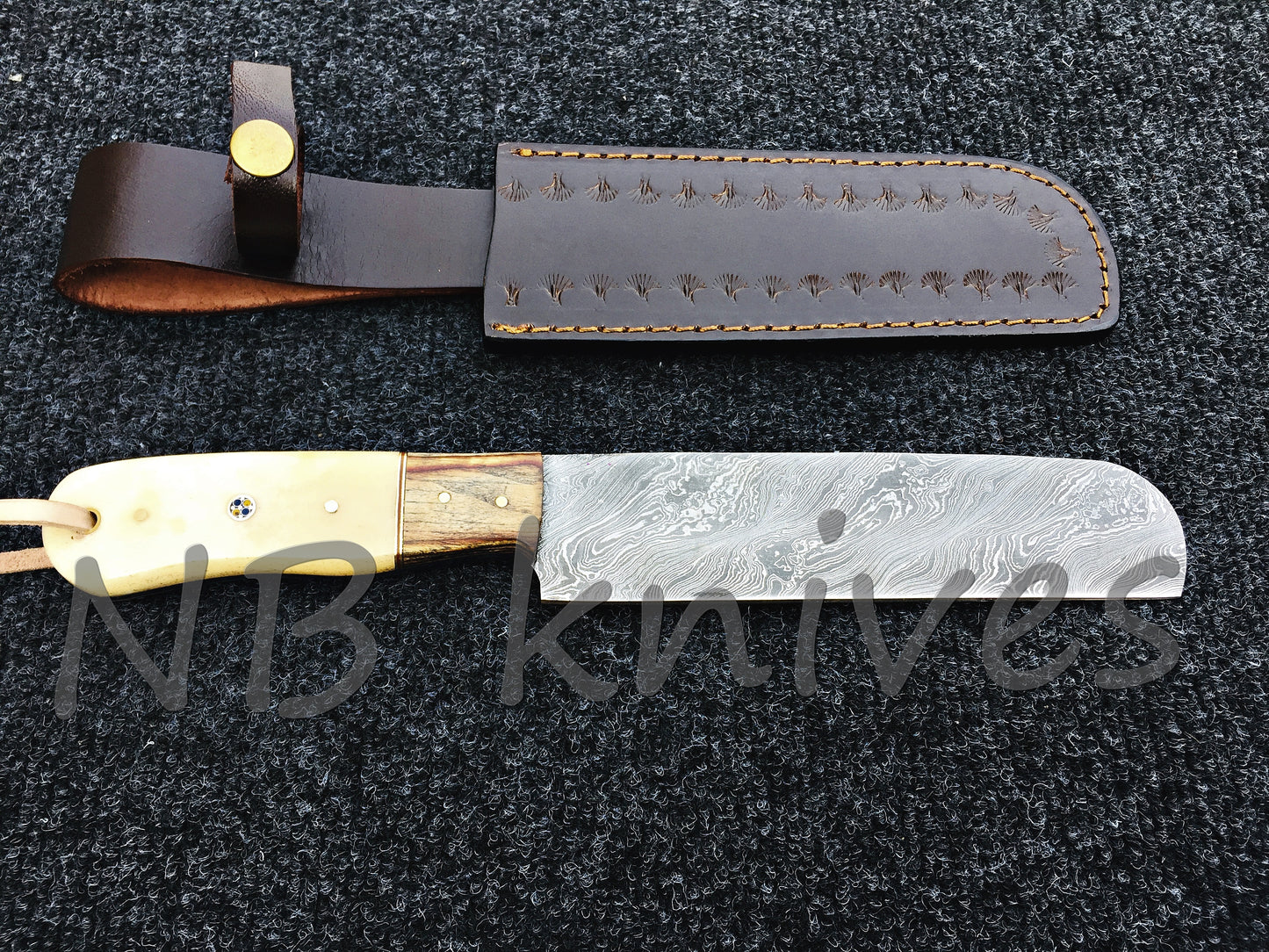 CUSTOM HANDMADE DAMASCUS FIXED BLADE CHEF KNIFE CAMEL BONE