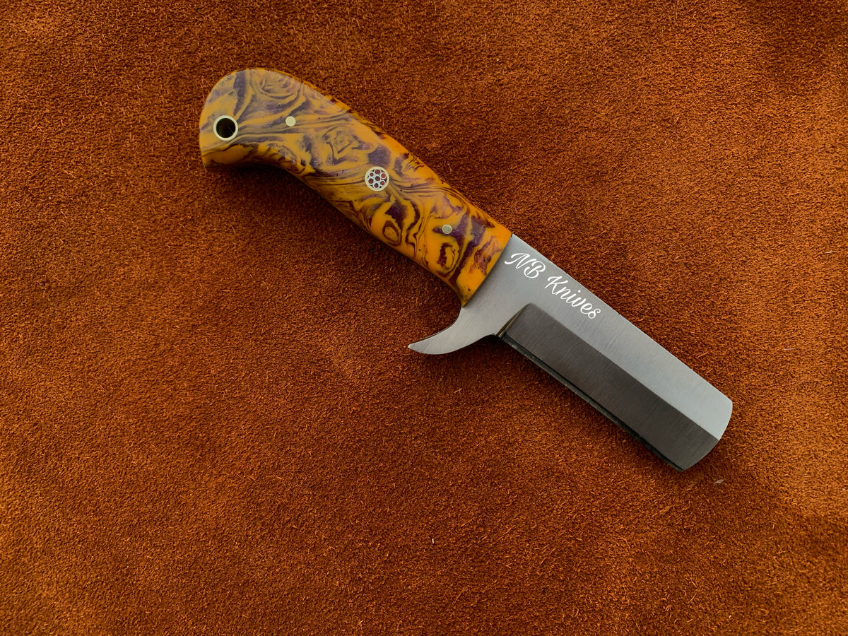 D2 Steel Cowboy Bull Cutter Knife with Resin Handle & Leather Sheath