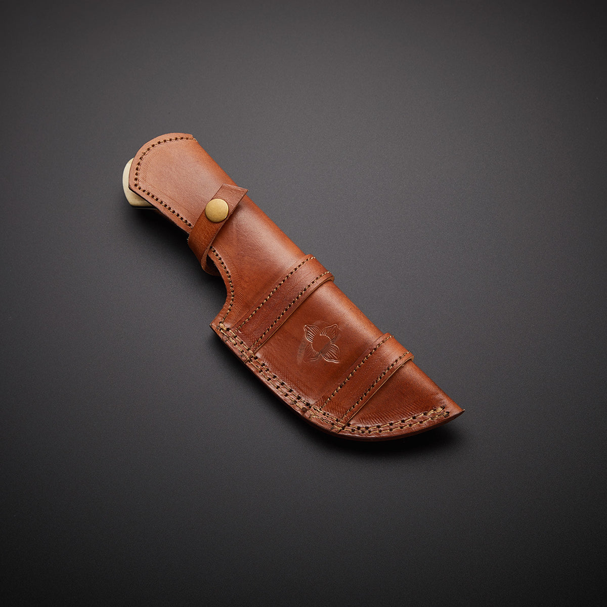Handmade Damascus Steel Tracker Knife with Natural Cow Bone Handle & Micarta Bolster