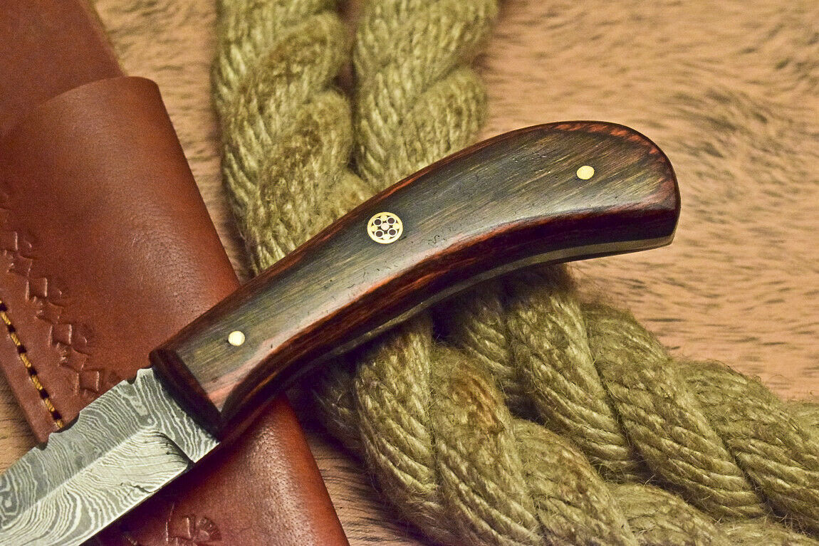 CUSTOM HAND MADE DAMASCUS ART HUNTING KNIFE HARD WOOD - NB CUTLERY LTD