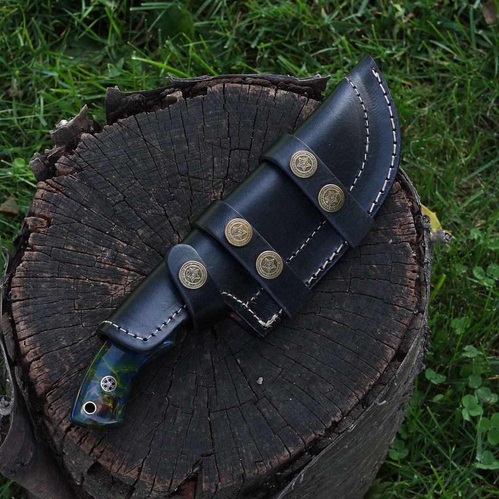 |NB KNIVES| Custom Handmade Damascus Tracker knife With Leather Sheath - NB CUTLERY LTD