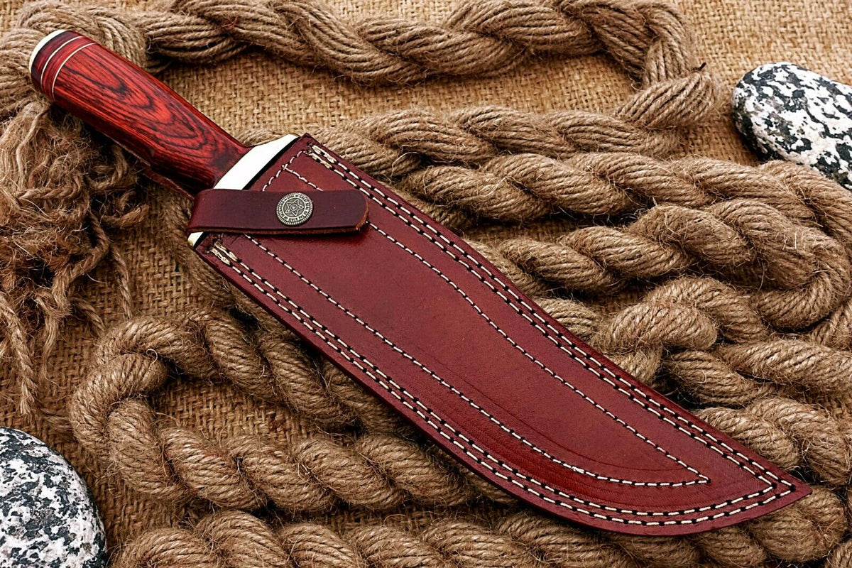 Pakka Wood Handle Damascus Bowie Knife