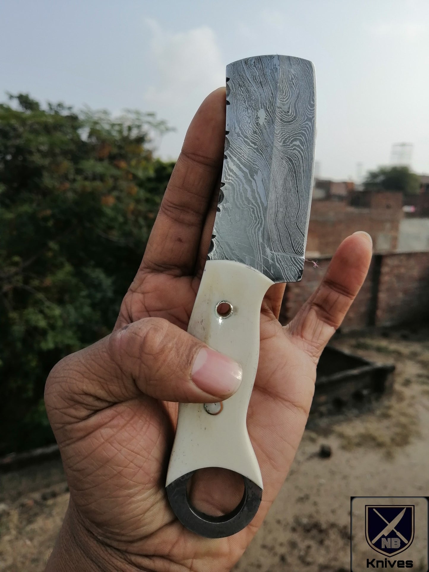 CUSTOM HANDMADE DAMASCUS HUNTING KNIFE HANDLE MATERIAL CAMEL BONE ,Brass Pins