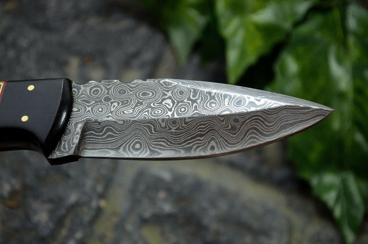 Custom Made Hand Forged Damascus Hunting Knife Handle HARD WOOD & BUFFALO HORN WITH FIBER BRASS SPACER