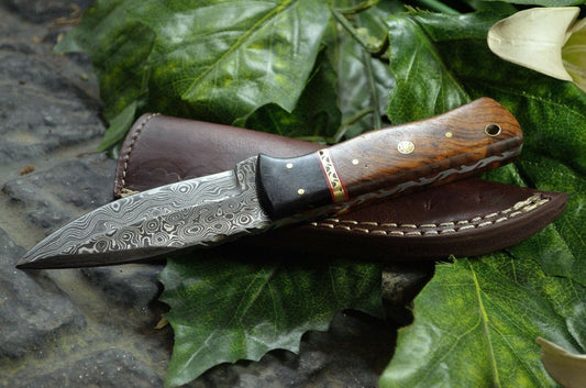 Custom Made Hand Forged Damascus Hunting Knife Handle HARD WOOD & BUFFALO HORN WITH FIBER BRASS SPACER