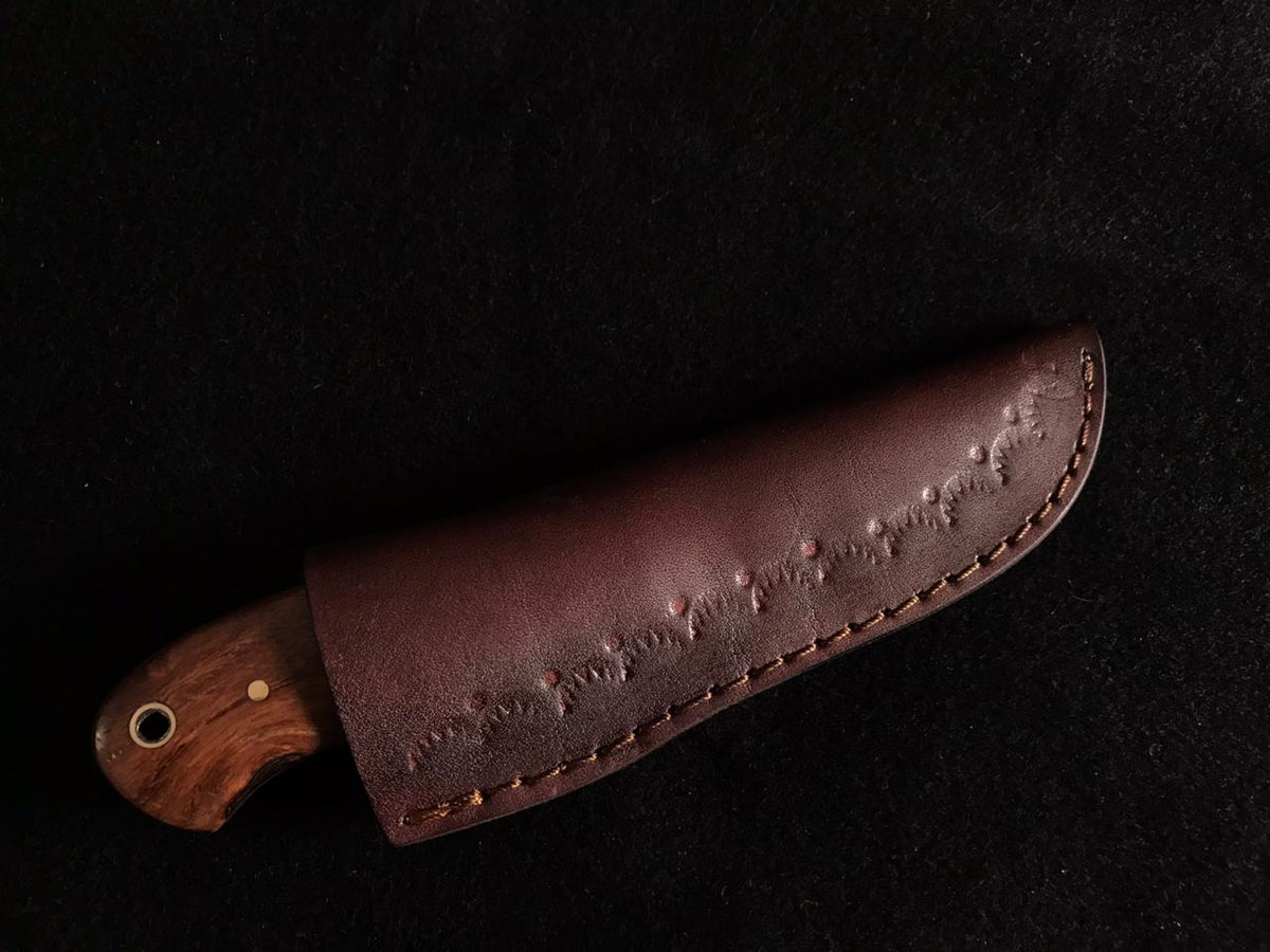 Handcrafted Rosewood Handle Knife with Damascus Skinning Blade