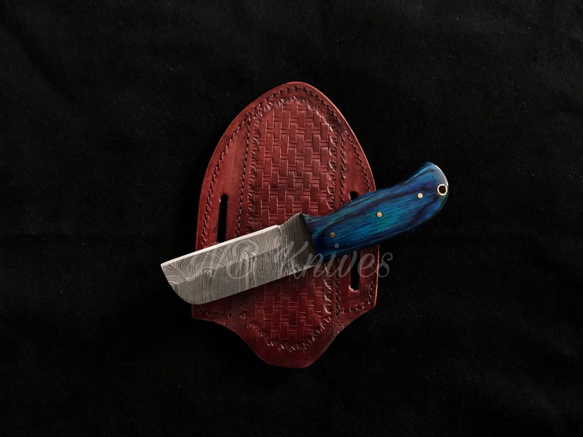 Custom Handmade Cowboy Knife – Exotic Wood Handle with Leather Sheath