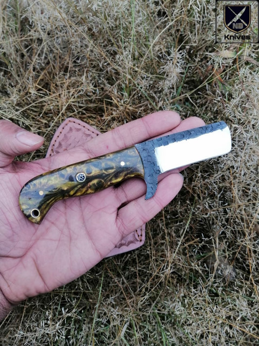 CUSTOM HANDMADE COW BOY BULL CUTTER KNIFE WITH LEATHER SHEATH