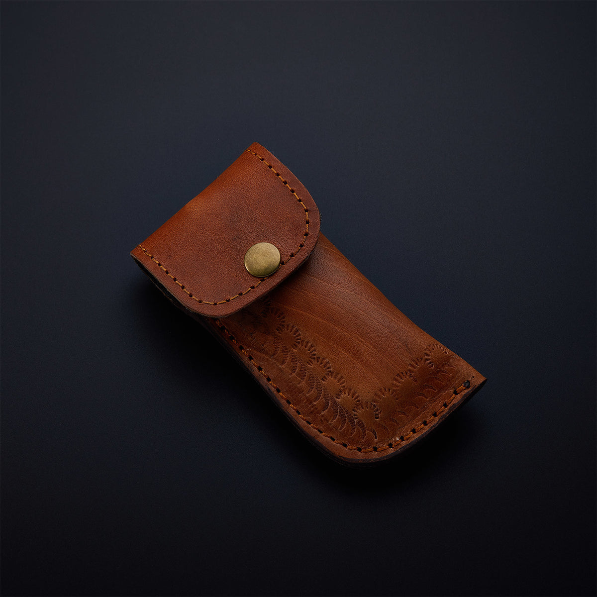 CUSTOM HANDMADE DAMASCUS POCKET KNIFE WITH LEATHER SHEATH