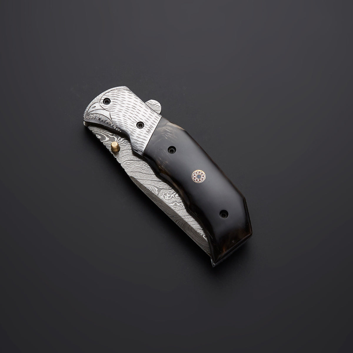 CUSTOM HANDMADE DAMASCUS FOLDING KNIFE WITH LEATHER SHEATH