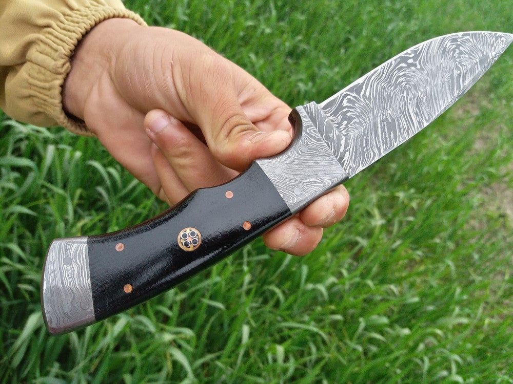 Custom Handmade Damascus Skinner Knife with Micarta Handle & Leather Sheath