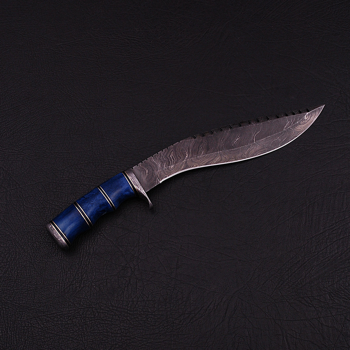 Handmade Damascus Steel Kukri Knife with Leather Sheath