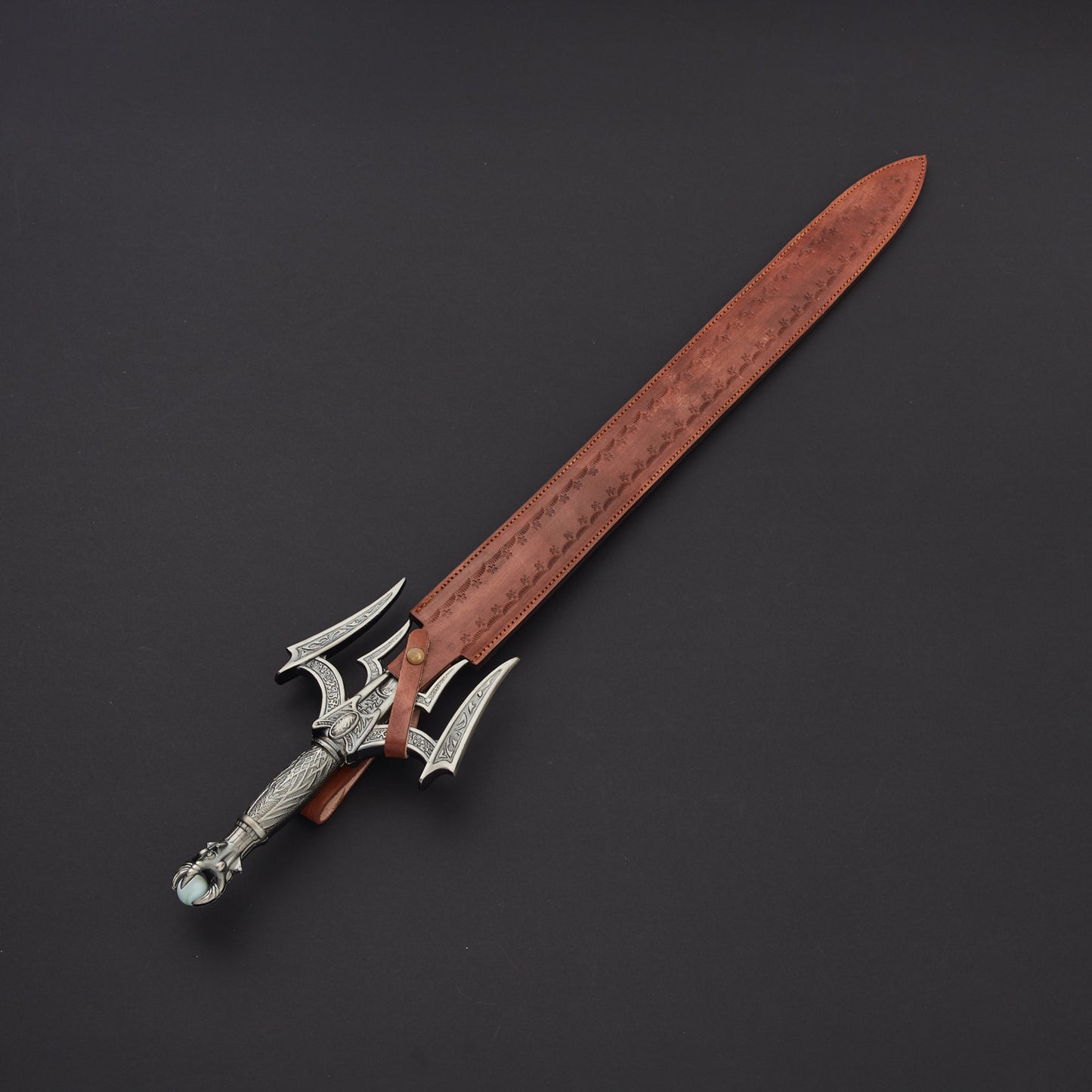 CUSTOM HANDMADE DAMASCUS STEEL SWORD WITH LEATHER SHEATH