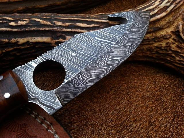 CUSTOM HANDMADE DAMASCUS GUTHOOK HUNTING KNIFE HANDLE ROSEWOOD