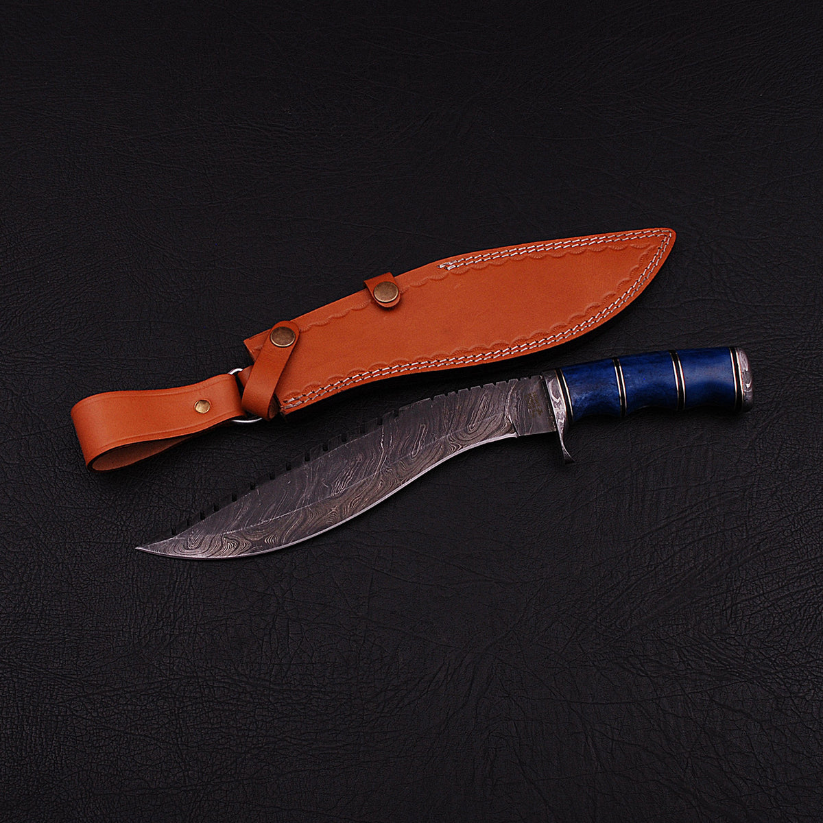 Handmade Damascus Steel Kukri Knife with Leather Sheath