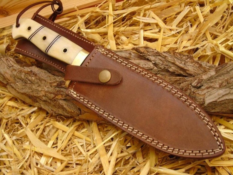 |NB KNIVES| CUSTOM HANDMADE DAMASCUS HUNTING KNIFE WITH LEATHER SHEATH