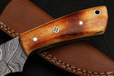 CUSTOM HANDMADE DAMASCUS HUNTING KNIFE HANDLE BURN BONE