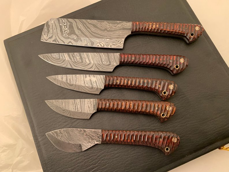 A Beautiful Newly Design Custom Made Damascus Steel Chef Knives Set - NB CUTLERY LTD
