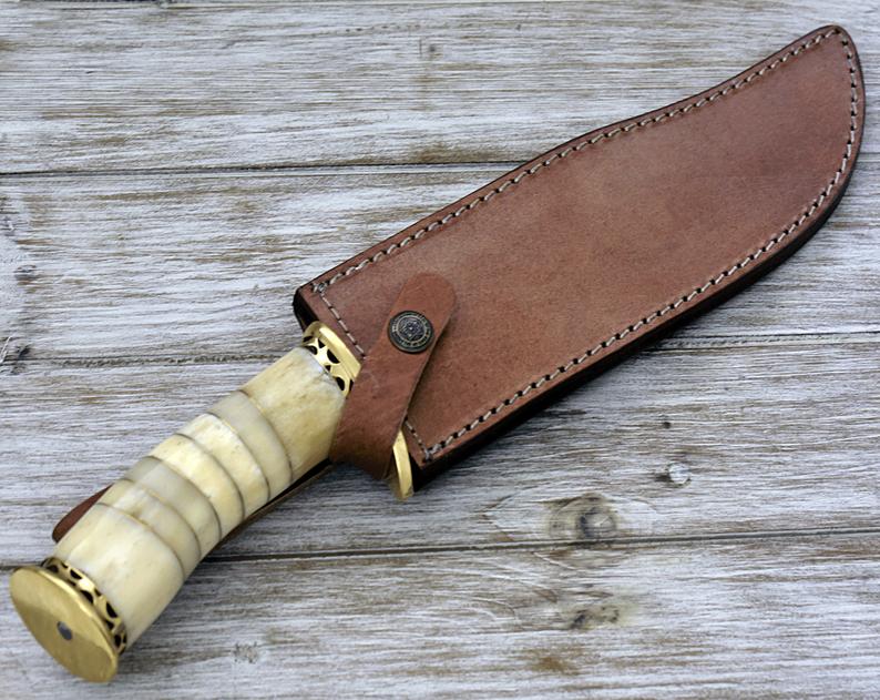 |NB KNIVES| CUSTOM HANDMADE DAMASCUS HUNTING KNIFE WITH LEATHER SHEATH