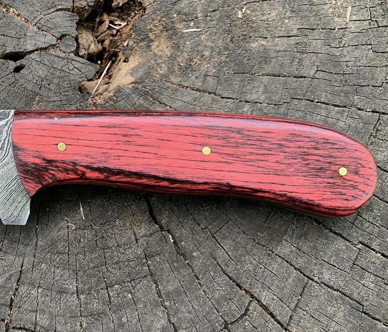 Full Tang Damascus Skinner Knife with Pakka Wood Handle