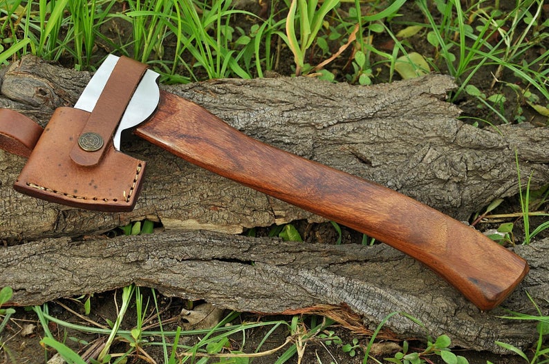 |NB KNIVES| CUSTOM HANDMADE HIGH CARBON STEEL AXE WITH LEATHER SHEATH