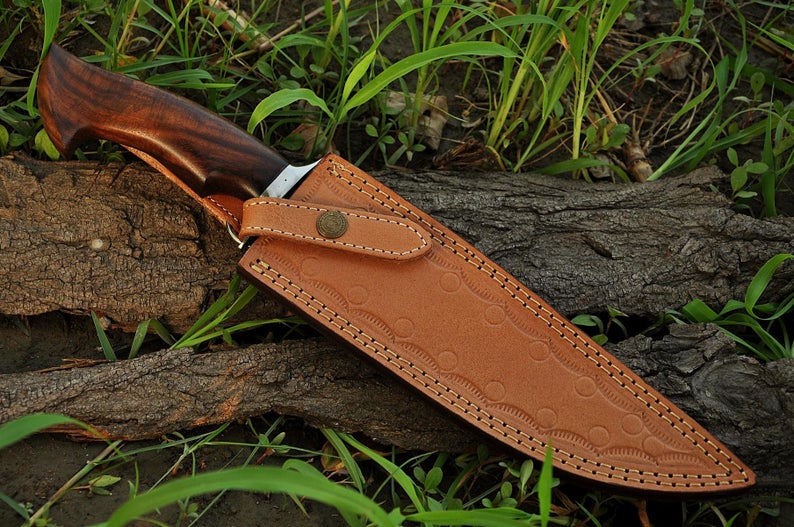 |NB KNIVES| CUSTOM HANDMADE DAMASCUS STEEL HUNTING KNIFE WITH LEATHER SHEATH