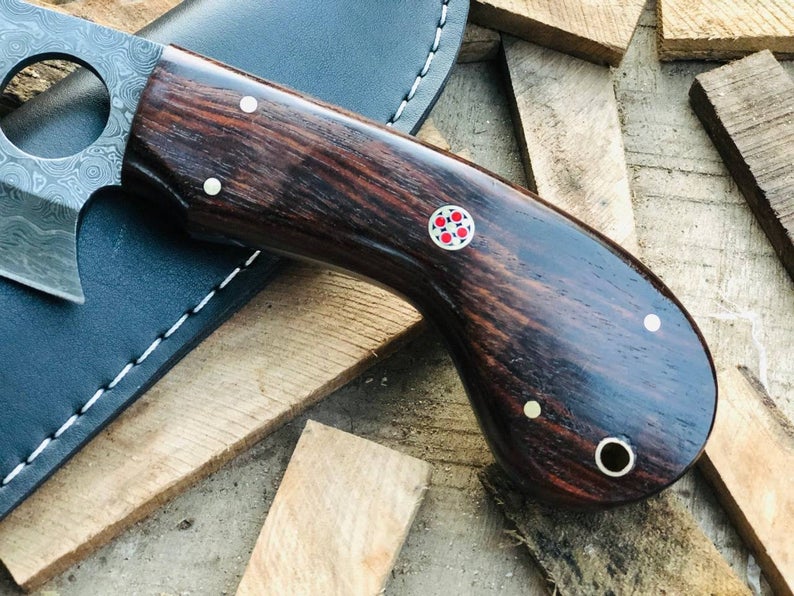 |NB KNIVES| CUSTOM HANDMADE DAMASCUS GUTHOOK HUNTING KNIFE Handle Rose Wood