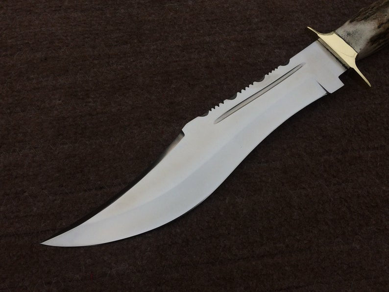 |NB KNIVES| CUSTOM HANDMADE D2 STEEL STAG HORN HUNTING KNIFE WITH LEATHER SHEATH