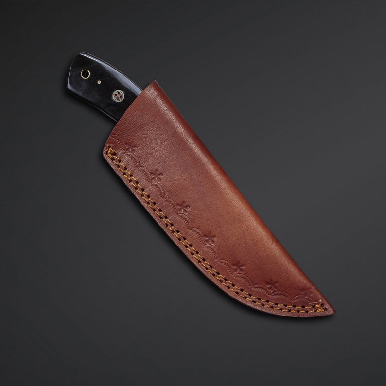 Damascus Skinner Knife with Micarta Handle and Leather Sheath