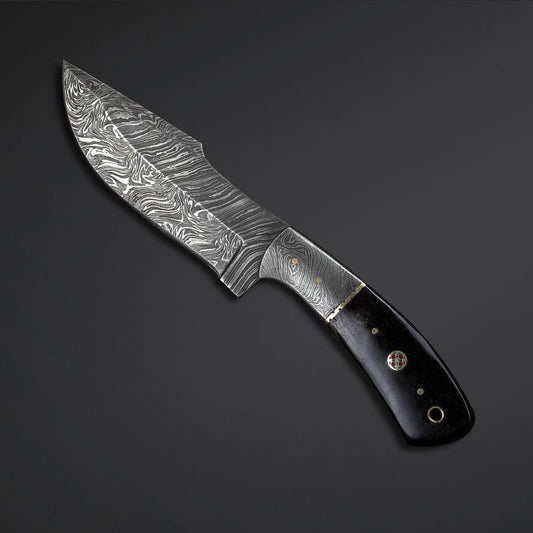 Damascus Skinner Knife with Micarta Handle and Leather Sheath