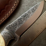 / HAND ENGRAVED / Hunting / Camping / Hand Made / Custom / Bone Handle / 440C / High Hardness - NB CUTLERY LTD