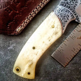 / HAND ENGRAVED / Hunting / Camping / Hand Made / Custom / Bone Handle / 440C / High Hardness - NB CUTLERY LTD