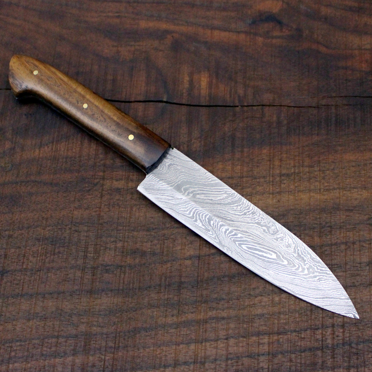 Custom Handmade Damascus Chef Knife Handle Roose Wood With Leather Sheath - NB CUTLERY LTD
