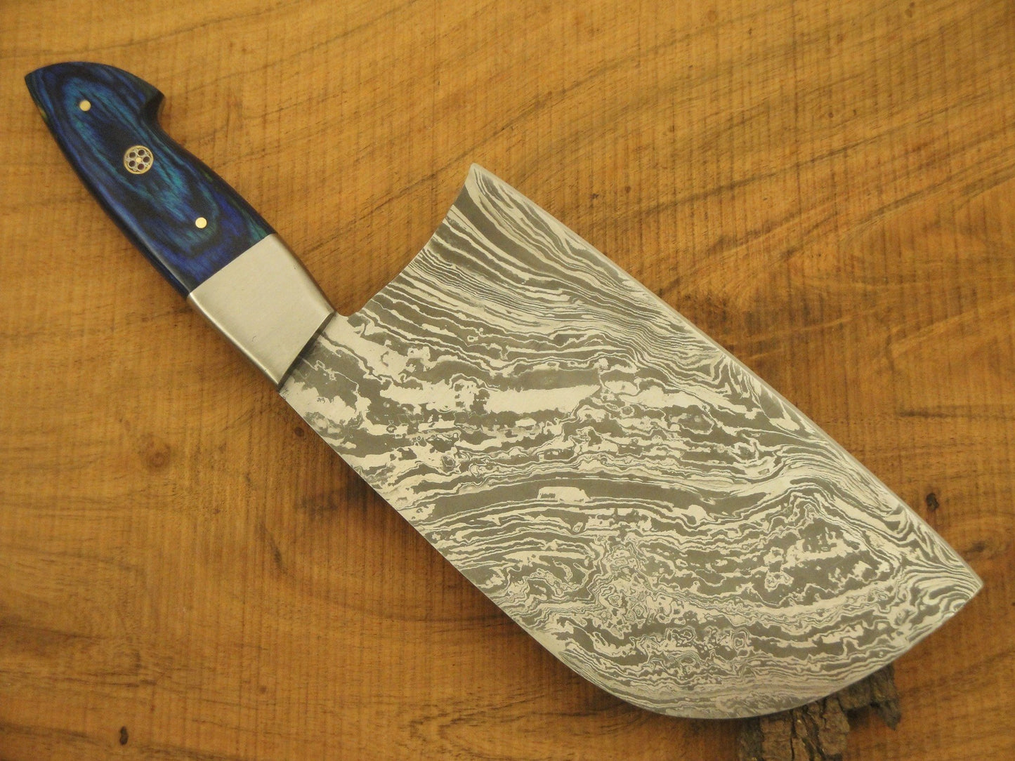 Custom Handmade Damascus Steel Cleaver Meat Knife Handle Hard Wood With Leather Sheath - NB CUTLERY LTD