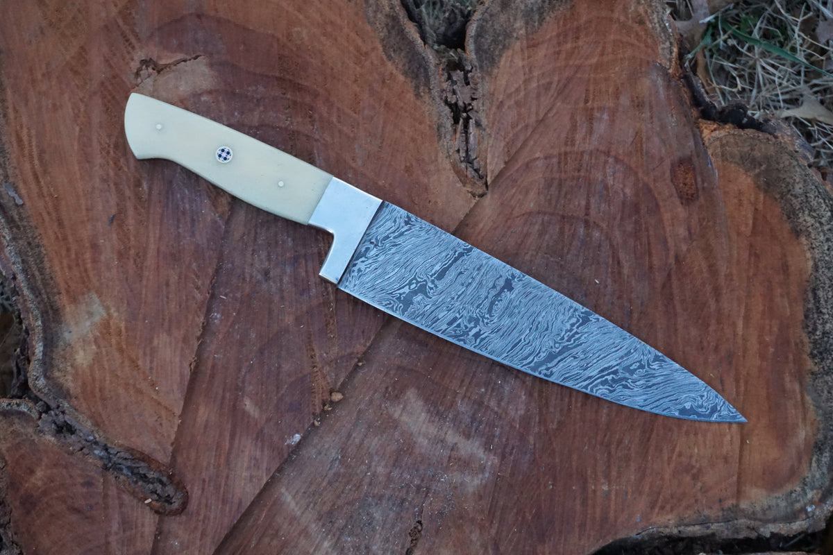 Custome Handmade Damascus 4 Pcs Chef Set Handle Camel Bone With Leather Roll Kit - NB CUTLERY LTD