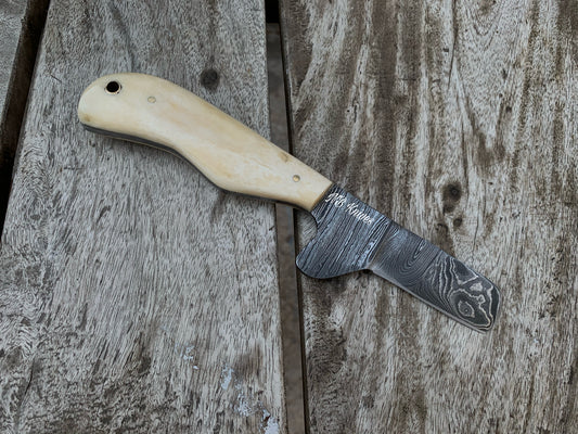 Camel Bone Handle Damascus Cowboy Bull Cutter Knife with Leather Sheath