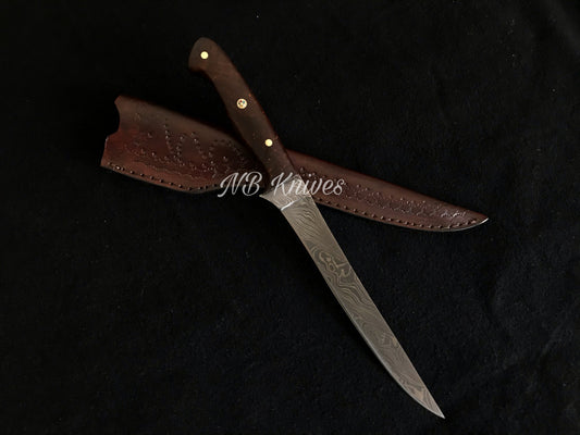 Handmade Damascus Fish Fillet Knife with Exotic Rosewood Handle