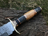 |NB KNIVES| DAMASCUS STEEL BLADE HUNTING BOWIE KNIFE,WOOD HANDLE