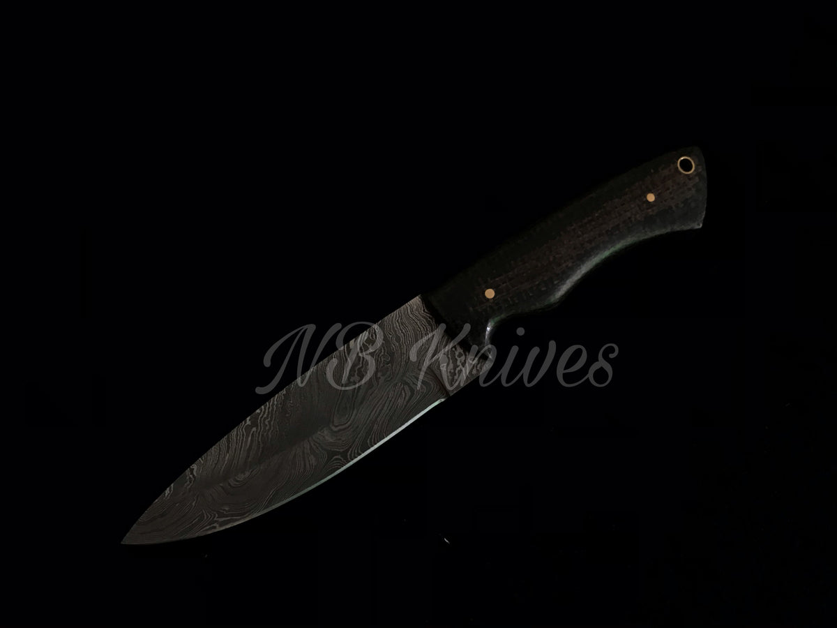 Damascus Skinner Knife with Micarta Handle & Leather Sheath