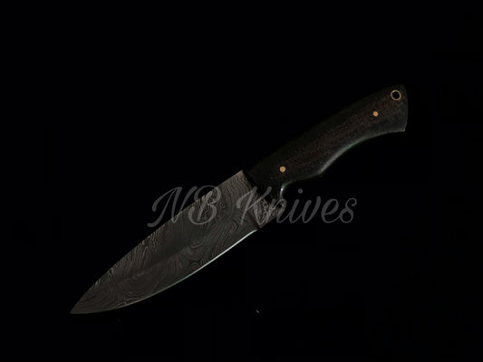 Damascus Skinner Knife with Micarta Handle & Leather Sheath