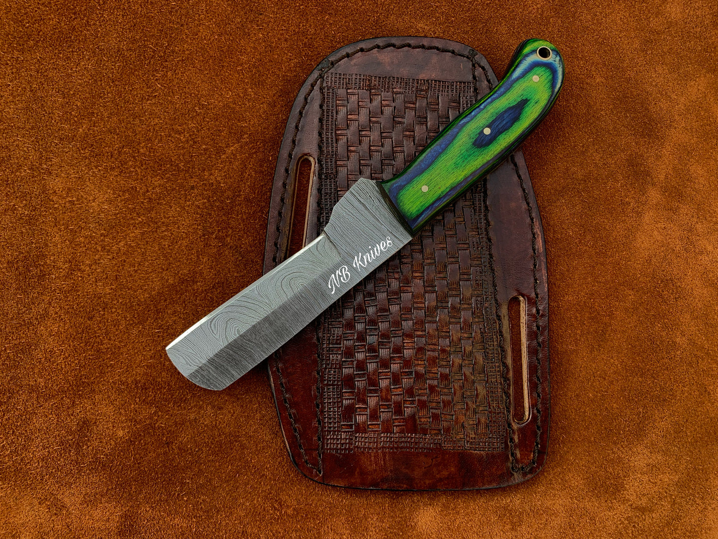 |NB KNIVES| CUSTOM HANDMADE DAMASCUS COWBOY BULL CUTTER KNIFE WITH LEATHER SHEATH