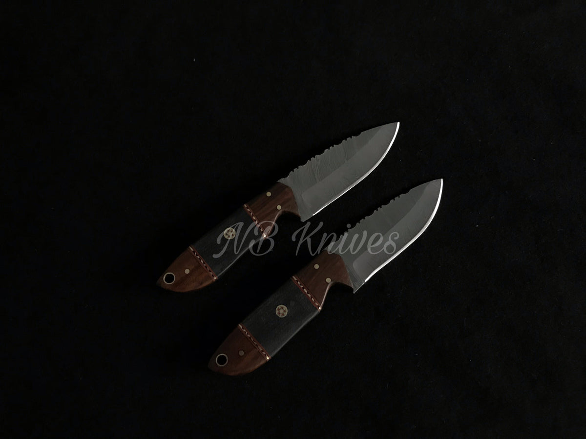 Handmade Damascus Hunting Knife Set with Rosewood & Micarta Handles