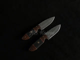 |NB KNIVES| Custom Handmade Damascus Lot of 2 Hunting Knife Handle Rose wood and Micarta